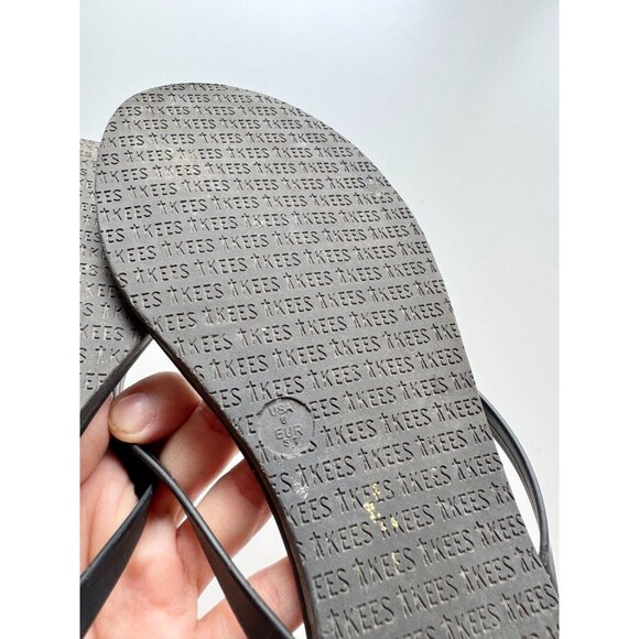 TKEES Lily Liners Black Leather Round Toe Thong Flip Flops, Size 6/37 - Picture 10 of 11